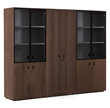 109 731 ECL 01 Шкаф комбинированный со стеклом +гардероб 242x44xh197,5 Enzo эвкалипт мореный/ черный