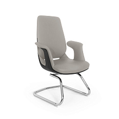 LF0-PY38-2 Кресло экокожа, полозья хром обивка серо-бежевый DL105-5