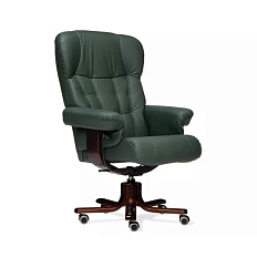 ЦАРЬ D100  Кресло кожа+к/з, крестовина дерево т.орех зеленый Madras Verde
