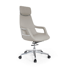 LF0-PY18 Кресло кожа, крестовина полирован.алюминий обивка серо-бежевый 756-98