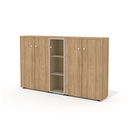 Шкаф для документов средний со стеклом (комплектация 27) 203,6х37х122,2 Рио Директ / Rio Direct вяз