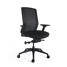 HY-02B Кресло сетка, крестовина чёрный нейлон обивка черный, Т-образные подлокотники