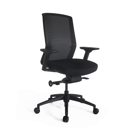 HY-02B Кресло сетка, крестовина чёрный нейлон обивка черный, Т-образные подлокотники