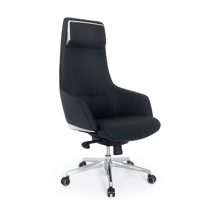 LF0-PY23 Кресло кожа,механизм мультиблок, крестовина полирован.алюминий обивка черный 756-02