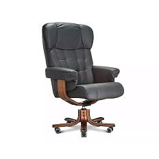 ЦАРЬ D100  Кресло кожа+к/з, крестовина дерево т.орех черный Panda Nero