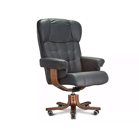 ЦАРЬ D100  Кресло кожа+к/з, крестовина дерево т.орех черный Panda Nero