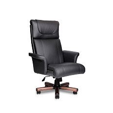 NAPOLI  A VIP LX Кресло кожа/кз, крестовина дерево, madras 21 черный/ светлый орех