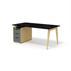 Rem-180.1L + Rem-32 Стол руководителя с опорной тумбой Remo мрамор черный / графит