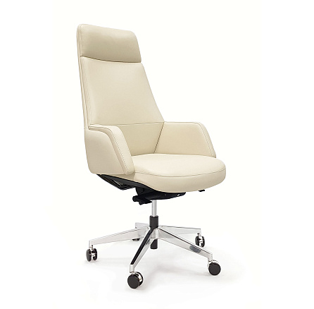 AR-C107-H Кресло кожа+экокожа,крест.полиров.алюминий обивка бежевый PW8621/K61-6