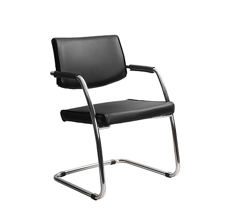 DELTA silver Стул иск. кожа, полозья металл обивка черный V-4, каркас серебристый