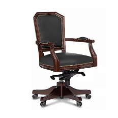 D80 Венеция Кресло кожа дерево обивка черный Madras Nero, подлокотники темный орех