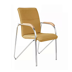 SAMBA Стул иск. кожа  хром обивка песочный V-17, подлокотники бук 1.007 (новый оттенок)