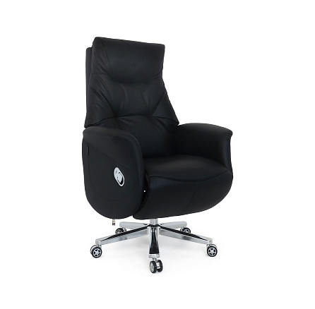 LF0-PY939 Кресло кожа, механизм реклайнер, крестовина полированный алюминий обивка черный TB-093