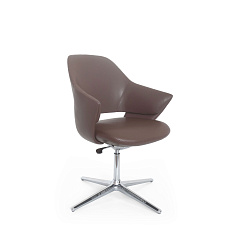 KH-Star-X (pu) Кресло конференц экокожа, крест.алюминий, мех.мультиблок обивка коричневый 2628