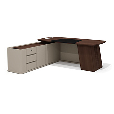 AS-20.1L Стол руководителя с опорной тумбой 200х196х76 Aston дуб Дюваль/серый кварц/мокко