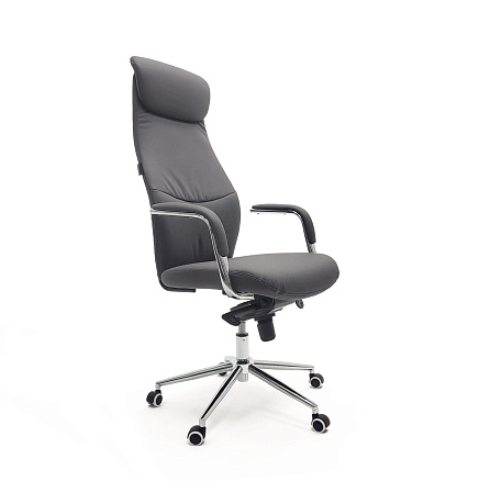 RT-5680 Кресло экокожа, крестовина хром, мультиблок обивка тёмно-серый RXT051-20