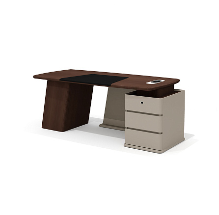 AS-20R Стол руководителя с опорной тумбой 200х90х76 Aston дуб Дюваль/серый кварц/мокко