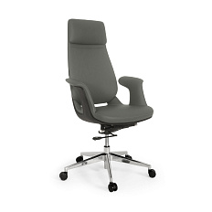 LF0-PY38 Кресло кожа,механизм knee-tilt, крестовина полирован.алюминий,обивка темно-серый 756-12