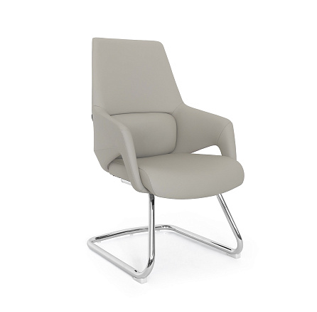 LF0-PY07-2 Кресло кожа, полозья хром обивка серо-бежевый 756-98