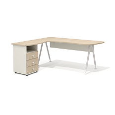 GM-118L + G-118.1L + G-27 + G-87 Составной эргономичный стол на металлокаркасе левысй Gamma дуб выбеленный N/беж
