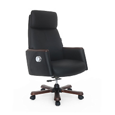 MB-611 Кресло кожа/экокожа, крест. с дер.накладками, орех, мех-м мультиблок, обивка чёрныйK08/PU019