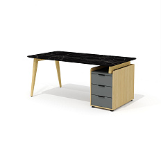 Rem-180.1R + Rem-32 Стол руководителя с опорной тумбой Remo мрамор черный / графит