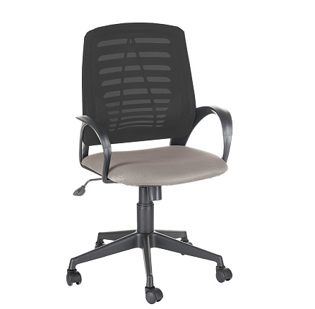 Ирис Кресло ткань,крест.пластик,механизм пиастра сиденье серый TW-12,спинка W-черн,каркас черный