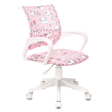 BUROKIDS 1 W Кресло ткань, крестовина пластик обивка розовый единороги, каркас белый, ID1687095