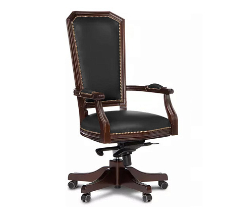 D100 Венеция Кресло кожа черная Madras Nero дерево темный орех