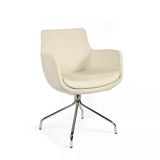 FELICIA Кресло кожа, каркас хром обивка бежевый