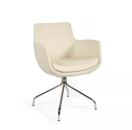 FELICIA Кресло кожа, каркас хром обивка бежевый