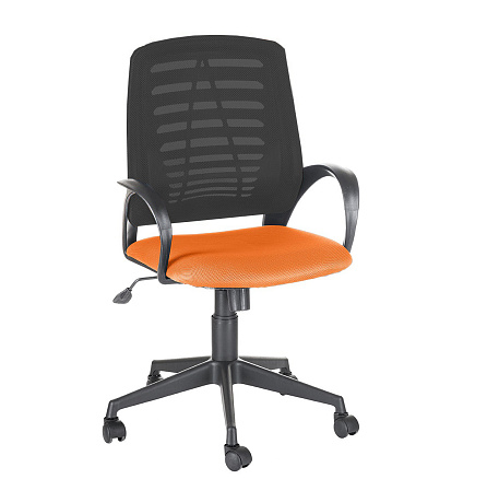 Ирис Кресло ткань,крест.пластик,механизм пиастра оранжевый/черный TW,каркас черный