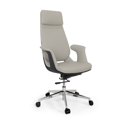 LF0-PY38 Кресло кожа,механизм knee-tilt, крестовина  полирован.алюминий обивка серо-бежевый 756-98