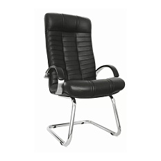 АТЛАНТ Хром конференц Кресло кожа+к/з, полозья хром обивка черный, каркас хром