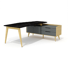 Rem-200.1R + Rem-33R Стол руководителя эргономичный с опорной тумбой Remo мрамор черный / графит