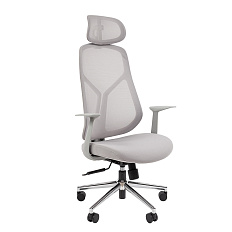 CH588 Chairman с подголовником Кресло сетка/ткань серый, серый пластик, крестовина хром, 07164773