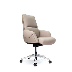 AR-C107A-М Кресло кожа+экокожа,крест.полированный алюминий обивка светло-серый PW906/K61-1