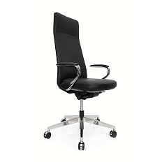 AR-C1802-H Кресло кожа+экокожа, крестовина полированный алюминий обивка чёрный PW8616/K61-5