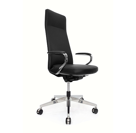 AR-C1802-H Кресло кожа+экокожа, крестовина полированный алюминий обивка чёрный PW8616/K61-5