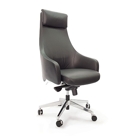 AR-C106-H Кресло кожа+экокожа, крестовина полированный алюминий обивка чёрный PW8616/K61-5