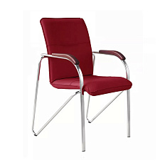 SAMBA Стул иск. кожа  хром обивка красный V-27, подлокотники махагон 1.016