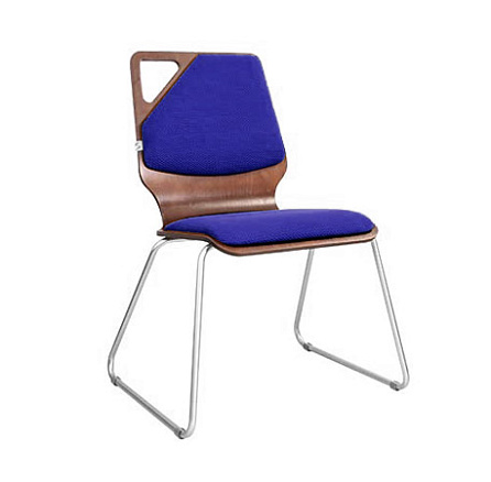 Molly chrome wood Стул плюш, каркас хром обивка синий/темный орех A13/1.031, каркас хром