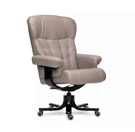 ЦАРЬ D100  Кресло кожа+к/з, крестовина дерево венге обивка бежевый Мадрас Латте