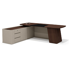 AS-24.1L Стол руководителя с опорной тумбой 240х196х76 Aston дуб Дюваль/серый кварц/мокко