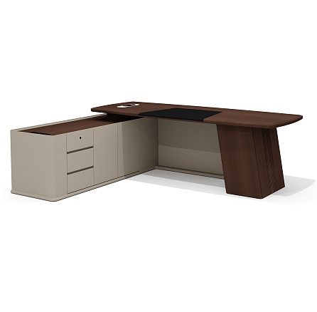 AS-24.1L Стол руководителя с опорной тумбой 240х196х76 Aston дуб Дюваль/серый кварц/мокко