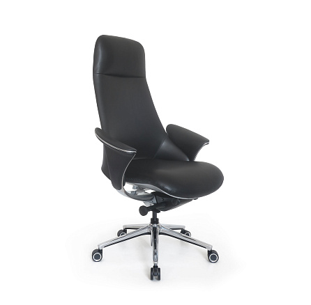 LUXURY-Star E-H (leather) Кресло кожа/экокожа, крест. алюминий, мех-м мультиблок обивка черный Linea