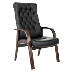 T-9928WALNUT-CF Кресло конференц кожа+к/з,каркас дерево обивка черный, ID2065752