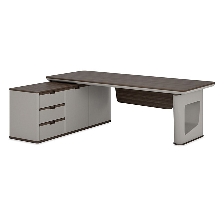 Cus2216L Стол для руководителя с тумбой левый 2200*1660*760 AVATAR эвкалипт/кожа серая