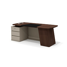 AS-20L Стол руководителя с опорной тумбой 200х90х76 Aston дуб Дюваль/серый кварц/мокко