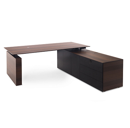 110 102 ECL BL Стол для руководителя 200x200xh75-130 Tesla эвкалипт мореный/черный